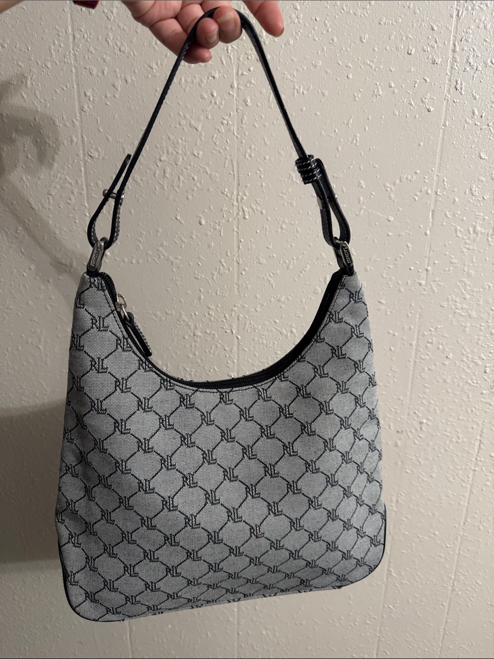 Ralph Lauren Gray Monogram Shoulder Bag with Black Trim